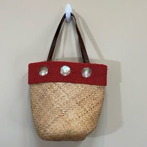 Straw Beaded Beach Tote Bag